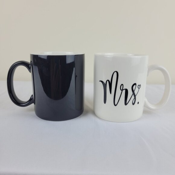 Mr &Mrs mug set Wedding Marriage Gift coffee Cup Black White Bridal His Hers 90s - Picture 7 of 16